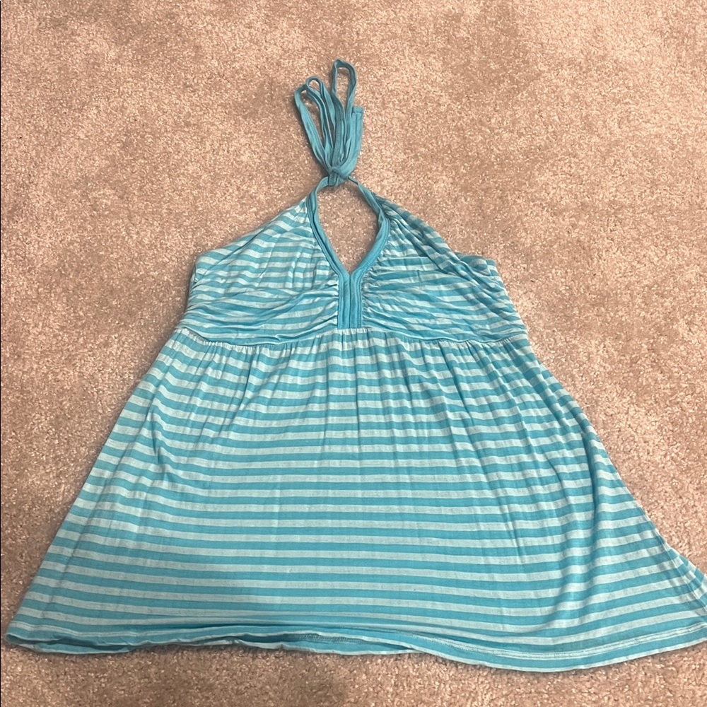 Express Aqua and White Striped Top